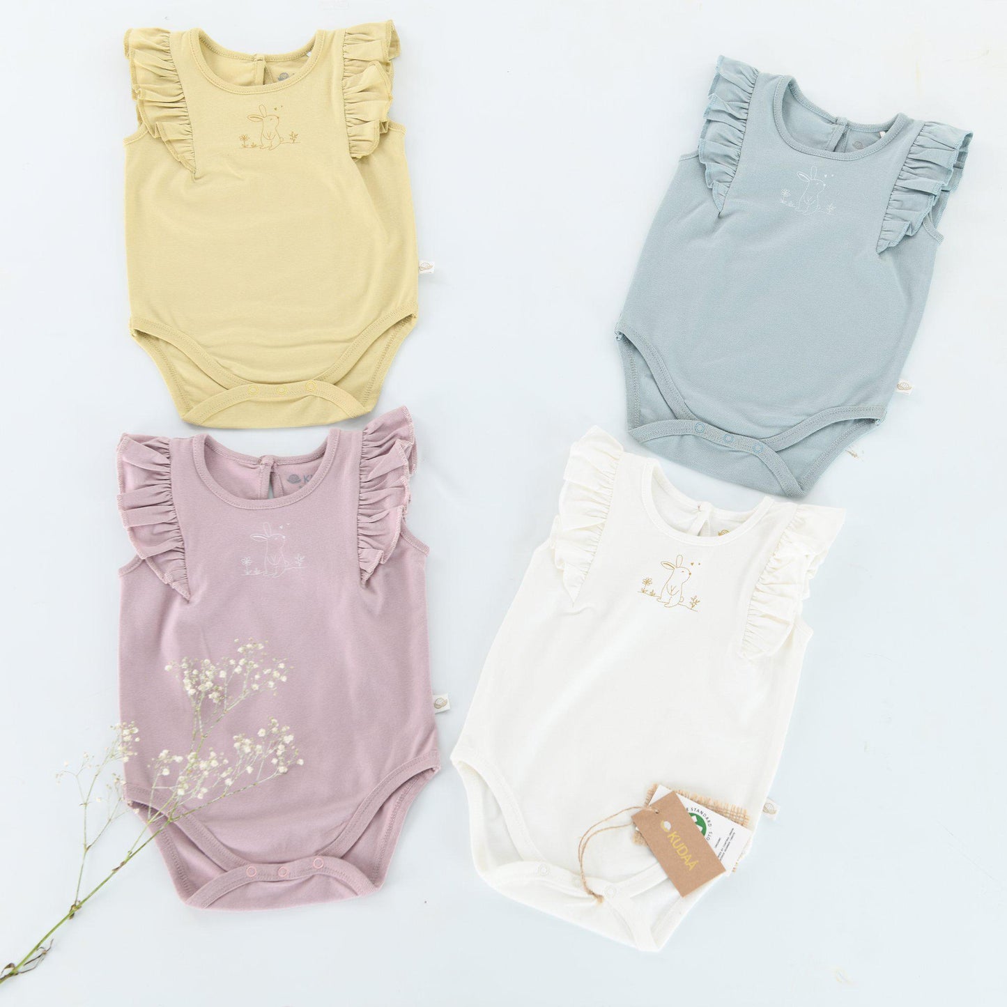 RETIRED - Organic Frilly Bunsuit - Bay Blue