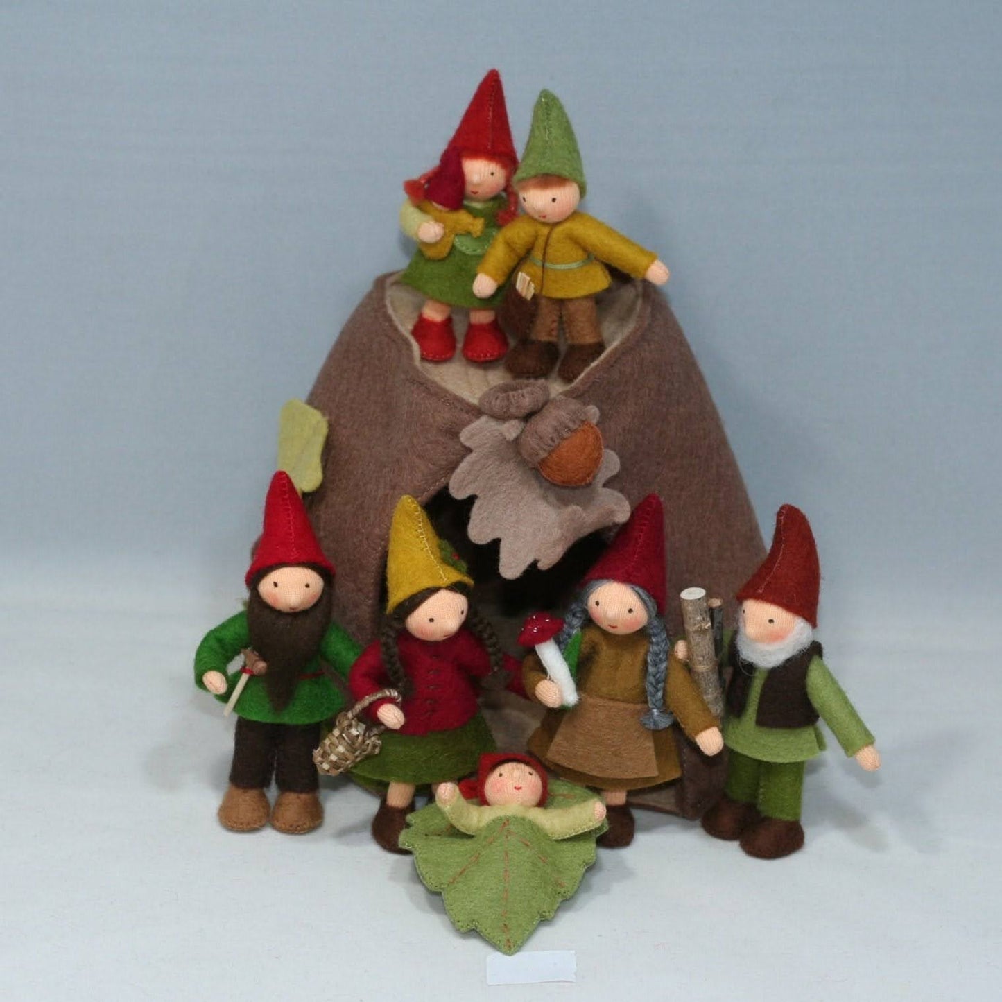 Sale Forest Gnome Family (3.5) with Oak Tree Stump House | Light Skin Tone | Set of 7 Dolls