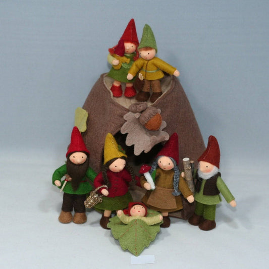 Sale Forest Gnome Family (3.5) with Oak Tree Stump House | Light Skin Tone | Set of 7 Dolls