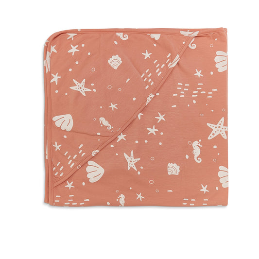 RETIRED - Organic Print Receiving Blanket - Coral Rose Seashells
