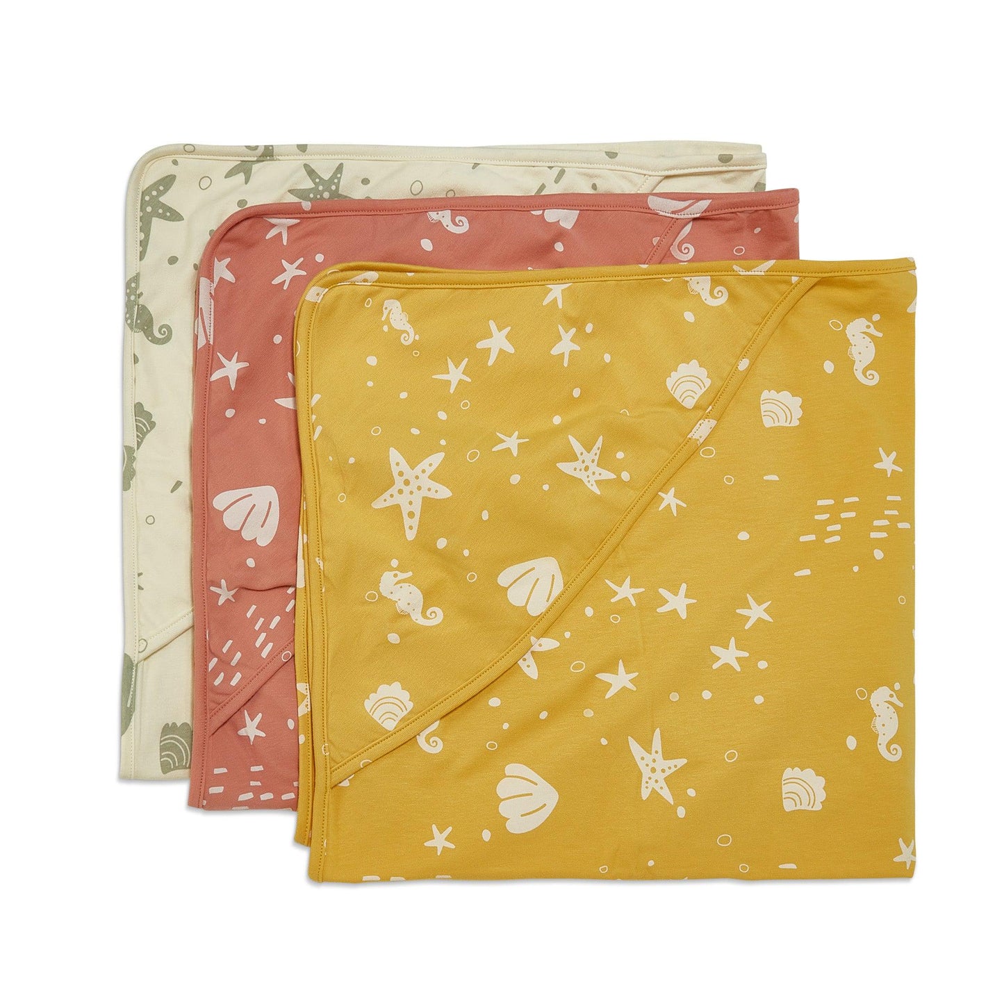 RETIRED - Organic Print Receiving Blanket - Coral Rose Seashells