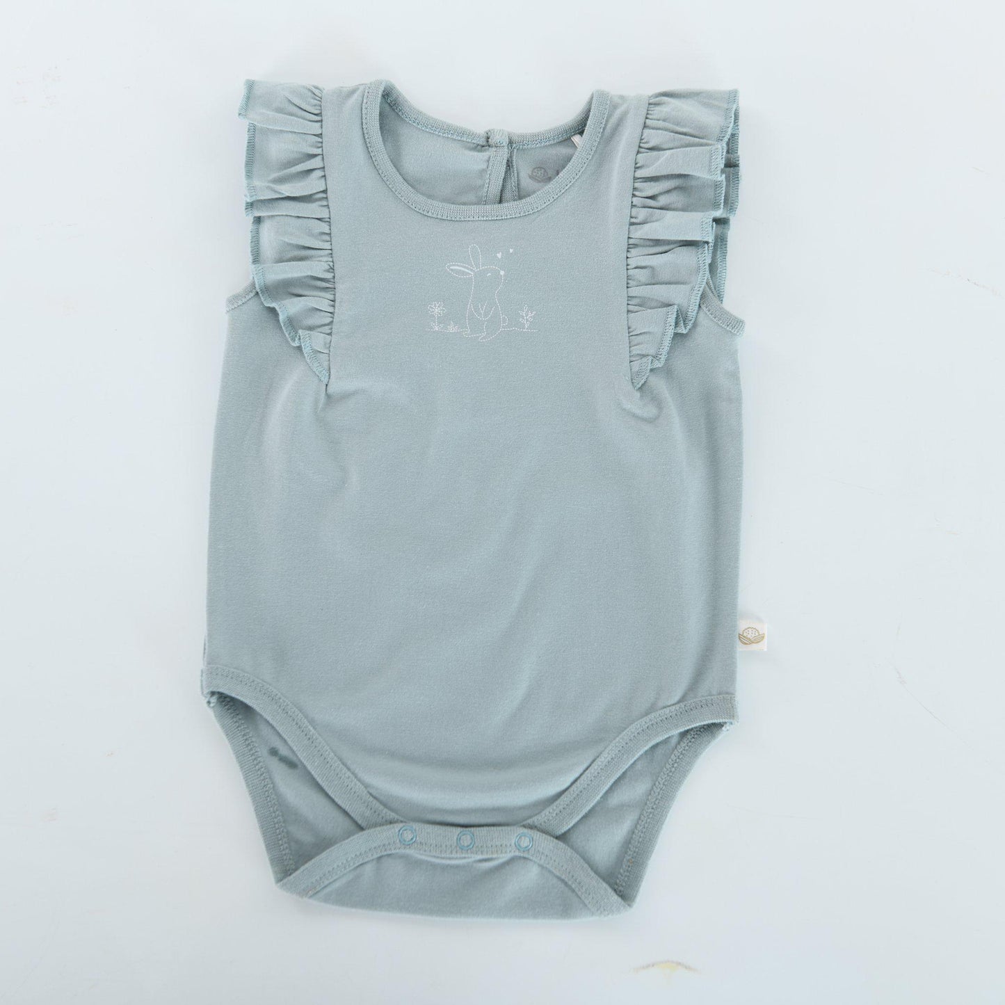 RETIRED - Organic Frilly Bunsuit - Bay Blue